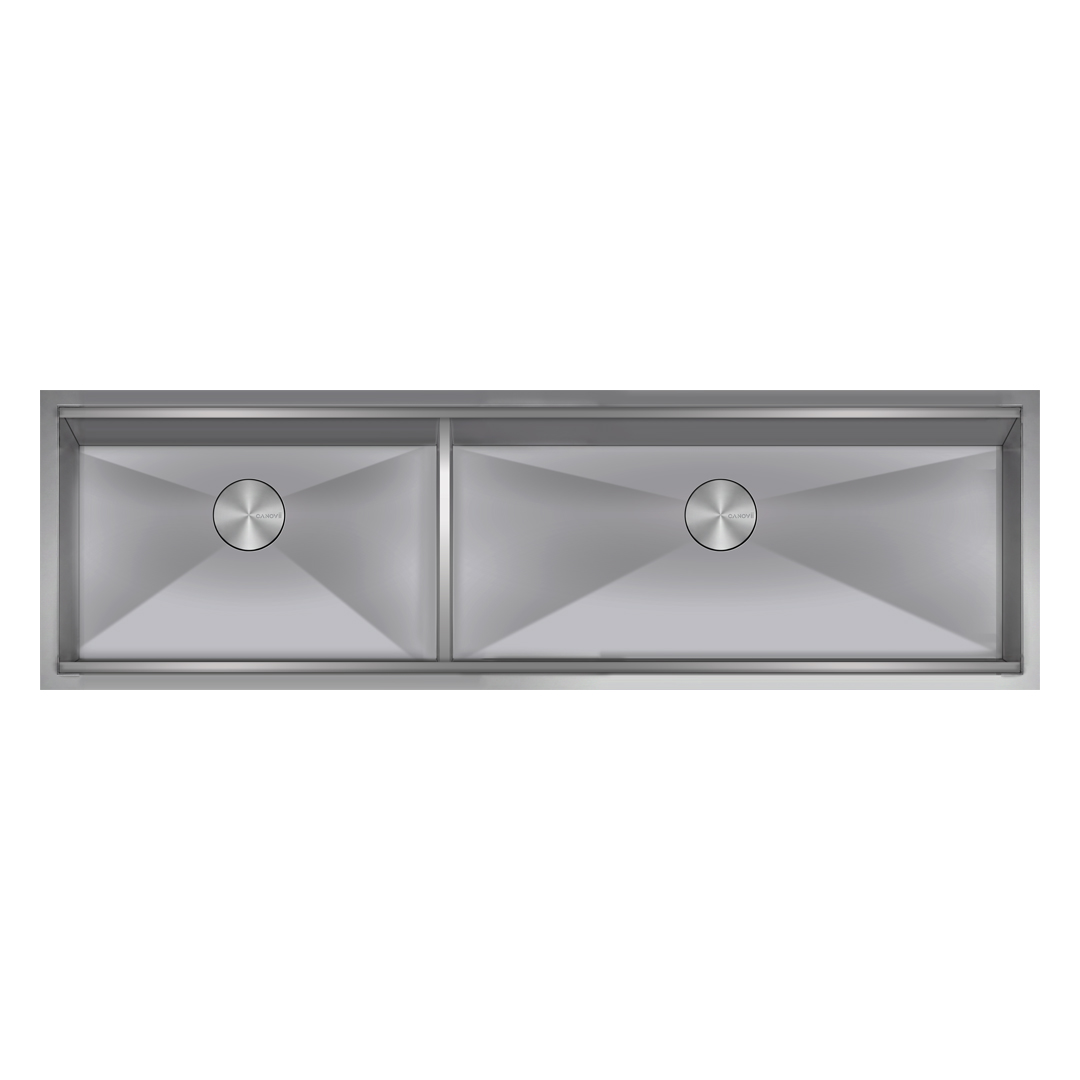 60" Double Bowl  Low Divider Undermount Workstation Kitchen Sink