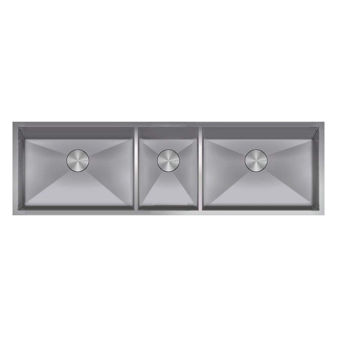 60" Triple Bowl  Full Divider Undermount Kitchen Sink
