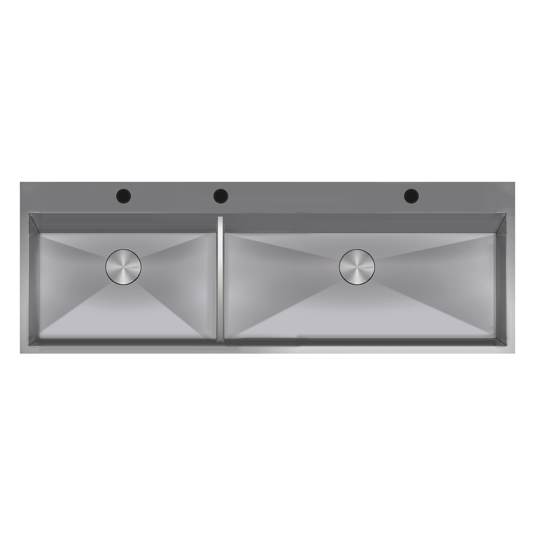 60" Double Bowl  Low Divider Top Mount Kitchen Sink