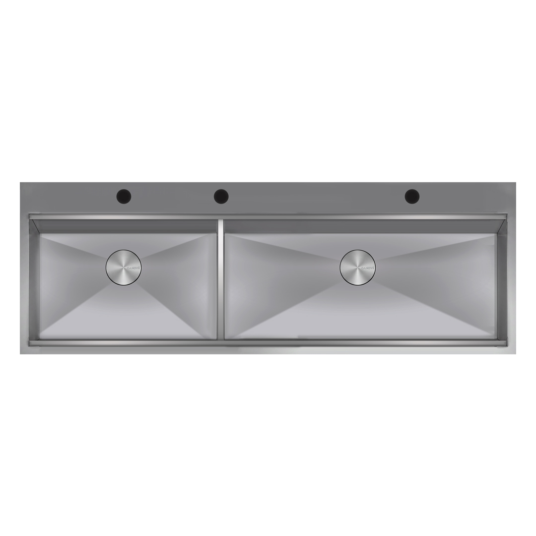 60" Double Bowl  Low Divider Top Mount Workstation Kitchen Sink