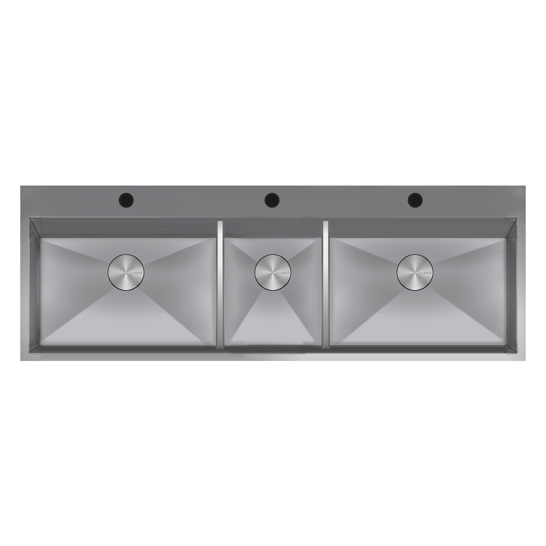 60" Triple Bowl  Low Divider Top Mount Kitchen Sink