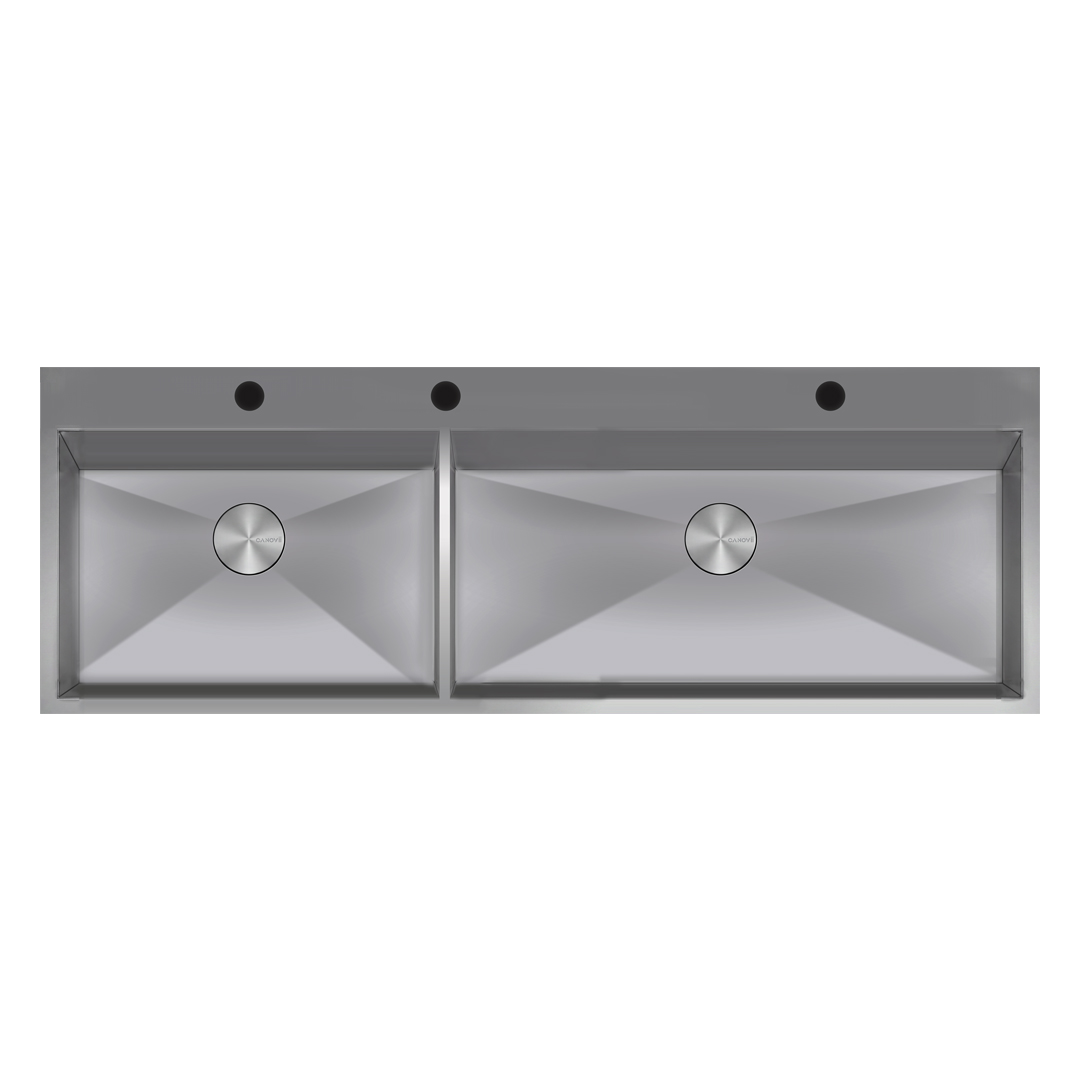 60" Double Bowl  Full Divider Top Mount Kitchen Sink
