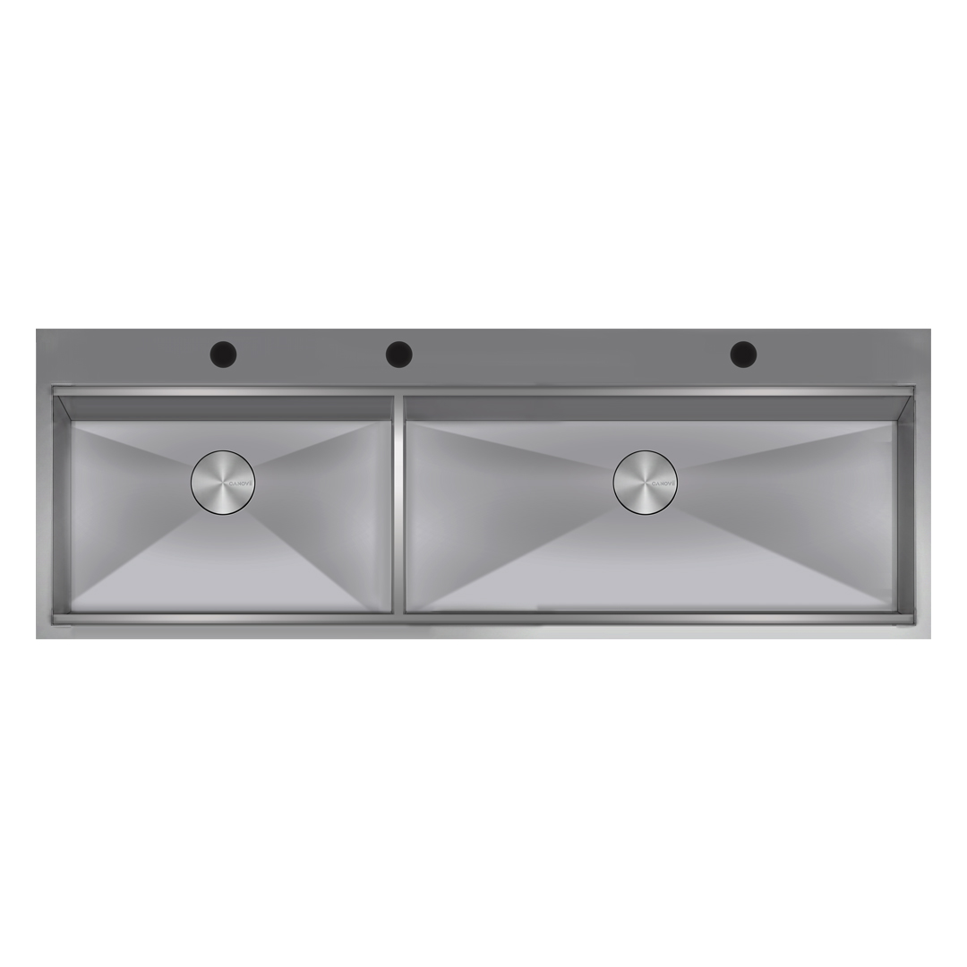60" Double Bowl  Full Divider Top Mount Workstation Kitchen Sink