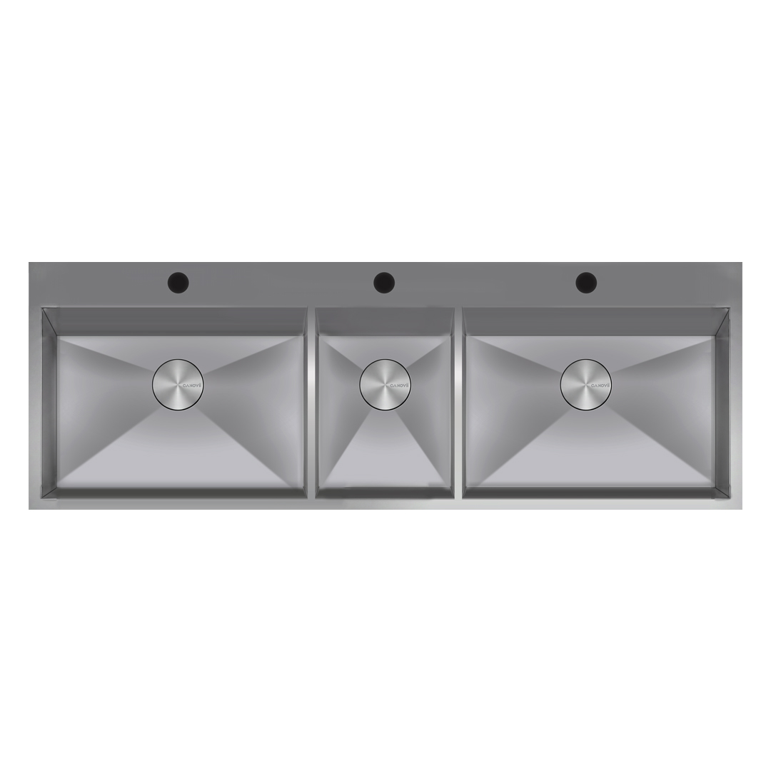 60" Triple Bowl  Full Divider Top Mount Kitchen Sink