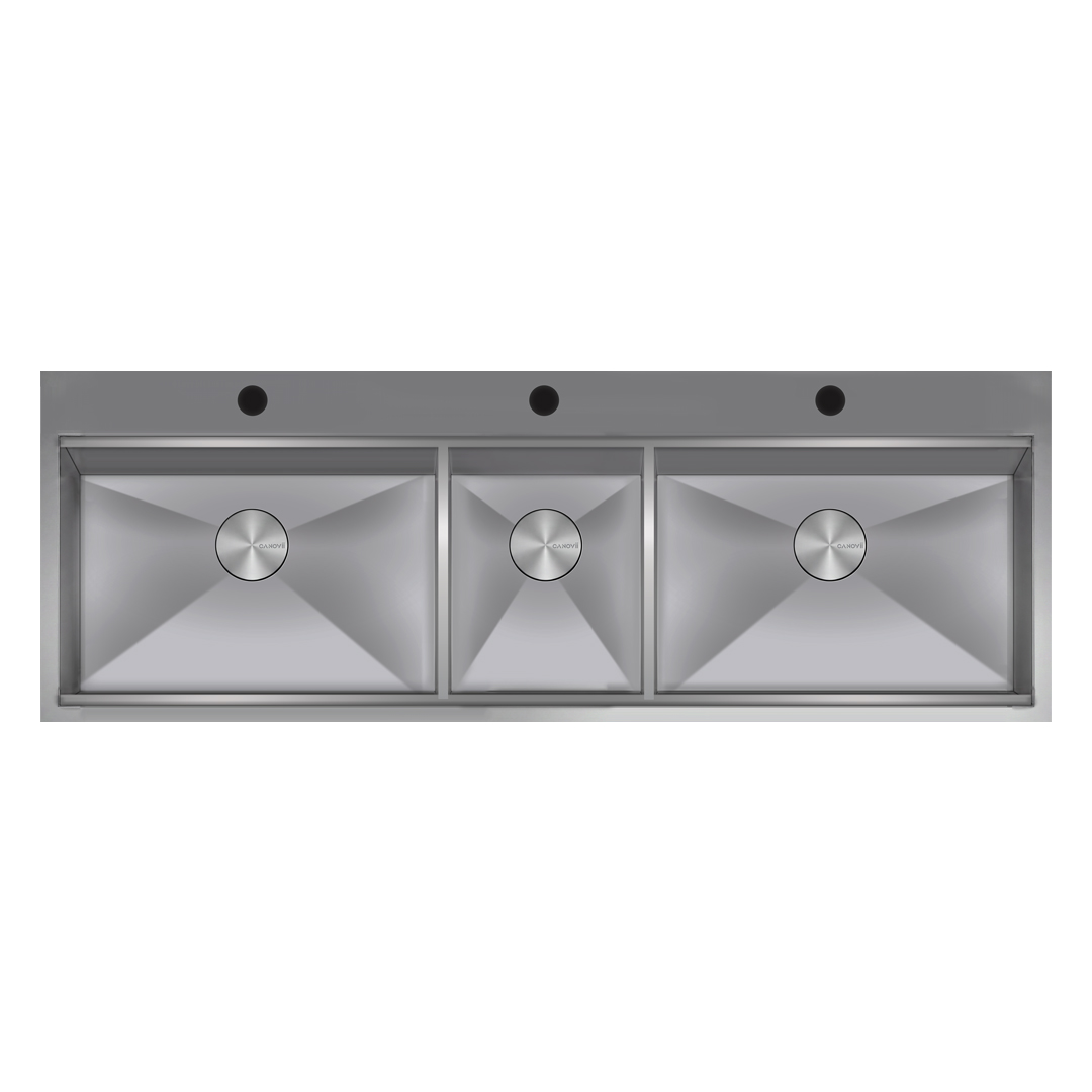 60" Triple Bowl  Full Divider Top Mount Workstation Kitchen Sink