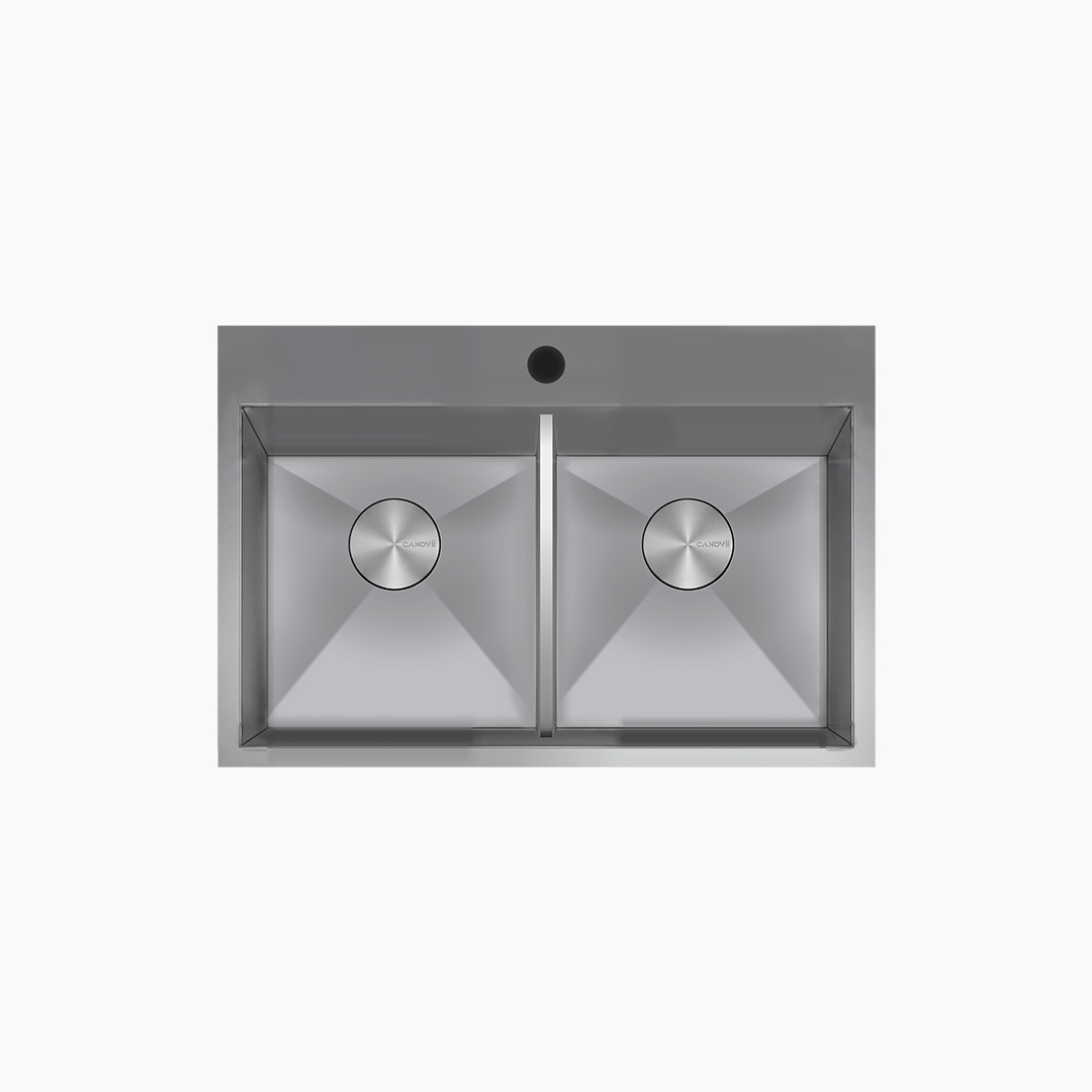 31" 50/50 Double Bowl R0 Low Divider Top Mount Kitchen Sink