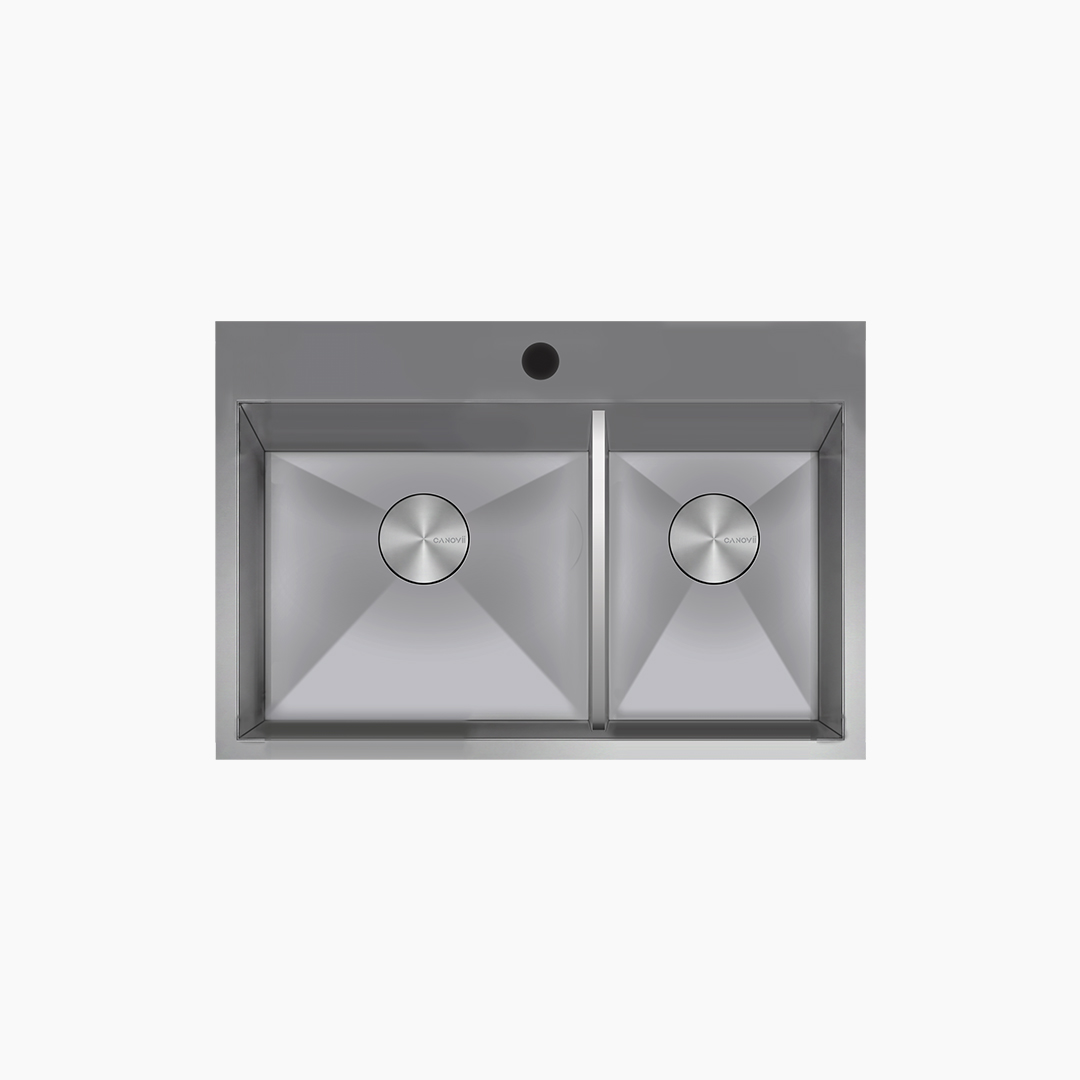 32" 60/40 Double Bowl R0 Low Divider Top Mount Kitchen Sink