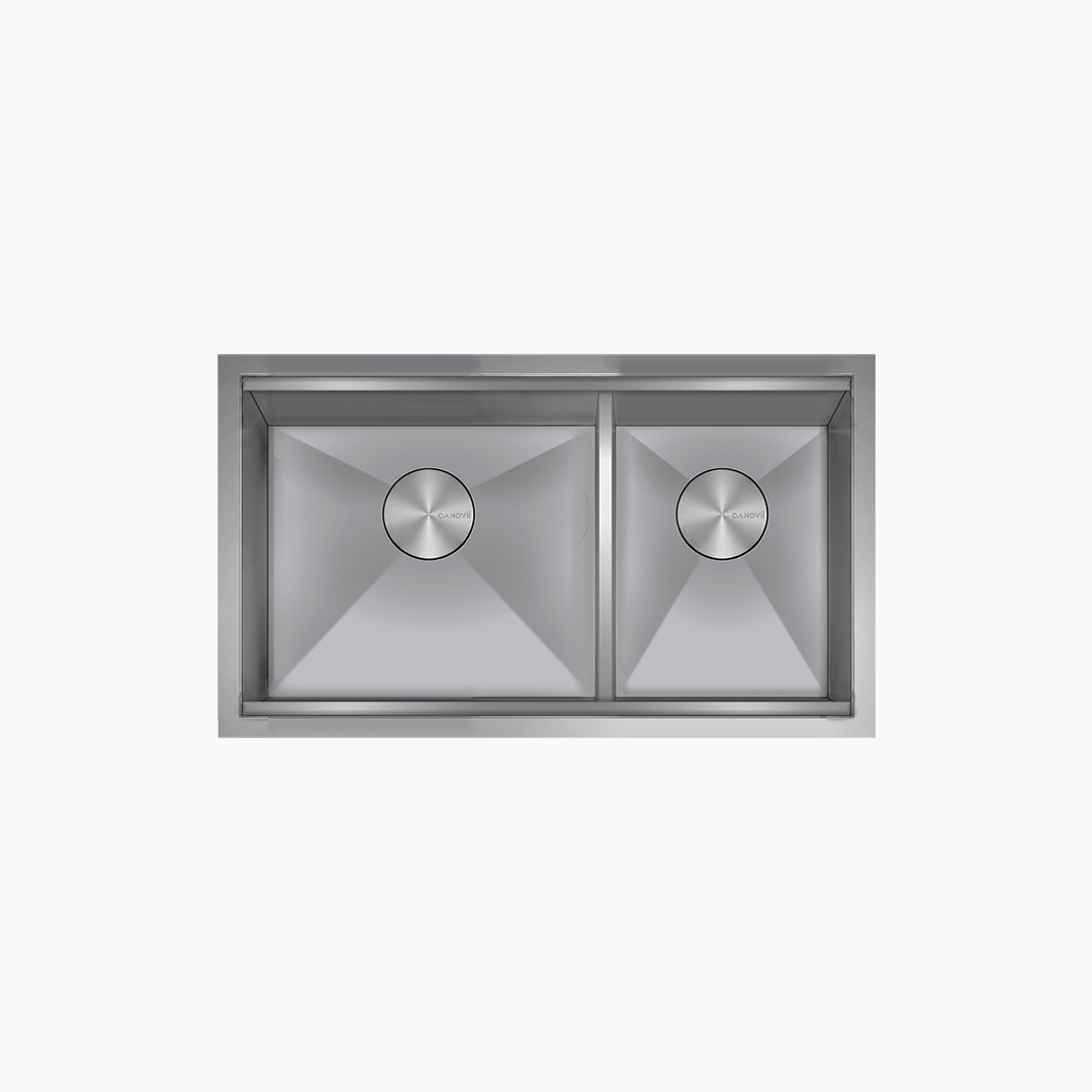 32" 60/40 Double Bowl R0 Low Divider Undermount Workstation Kitchen Sink